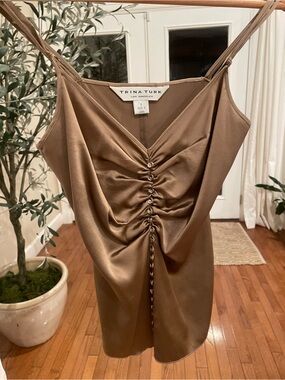 Trina Turk bronze-brown ruched satin cami top